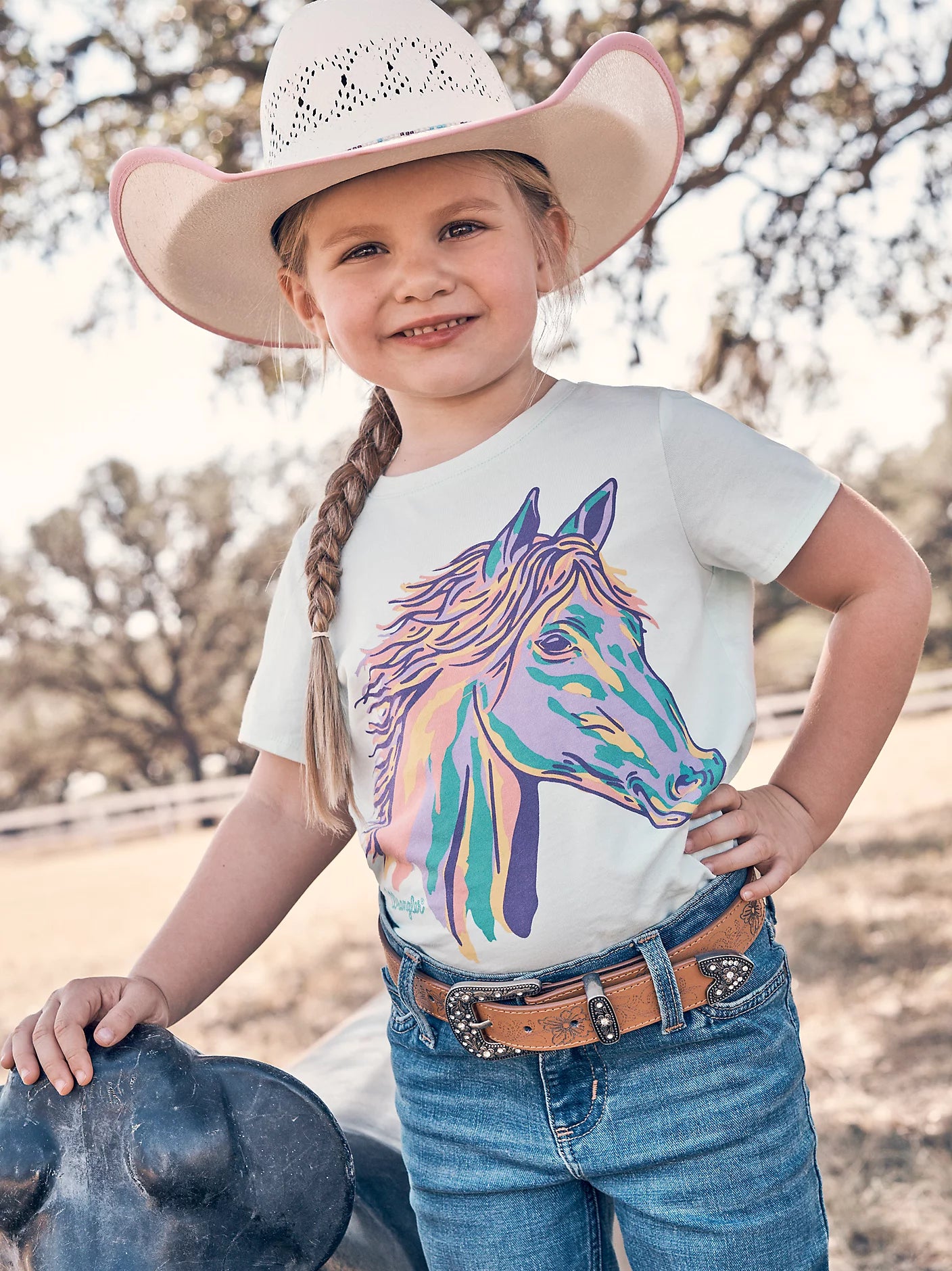Girl's Wrangler Western Graphic Tee - Teal