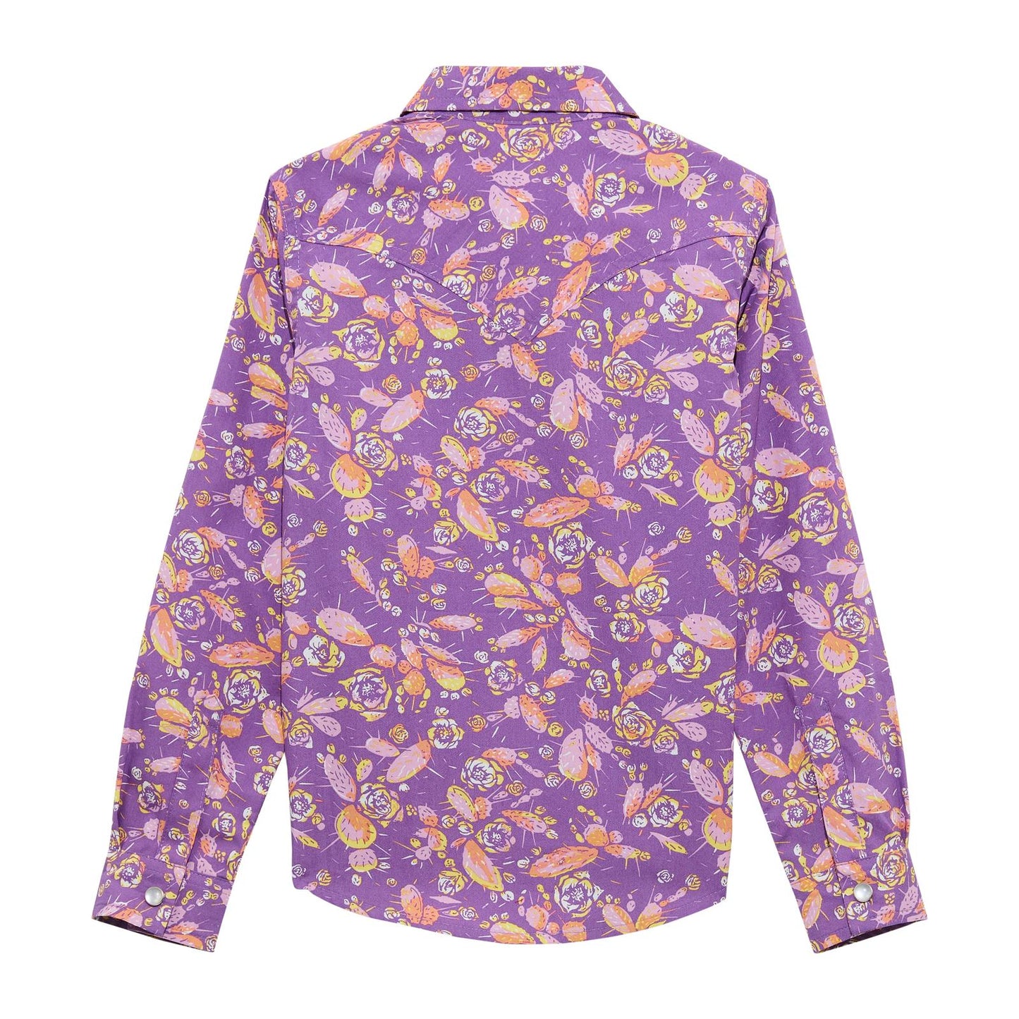 Wrangler Girl's Cacti Floral Western Snap Shirt in Purple Cacti