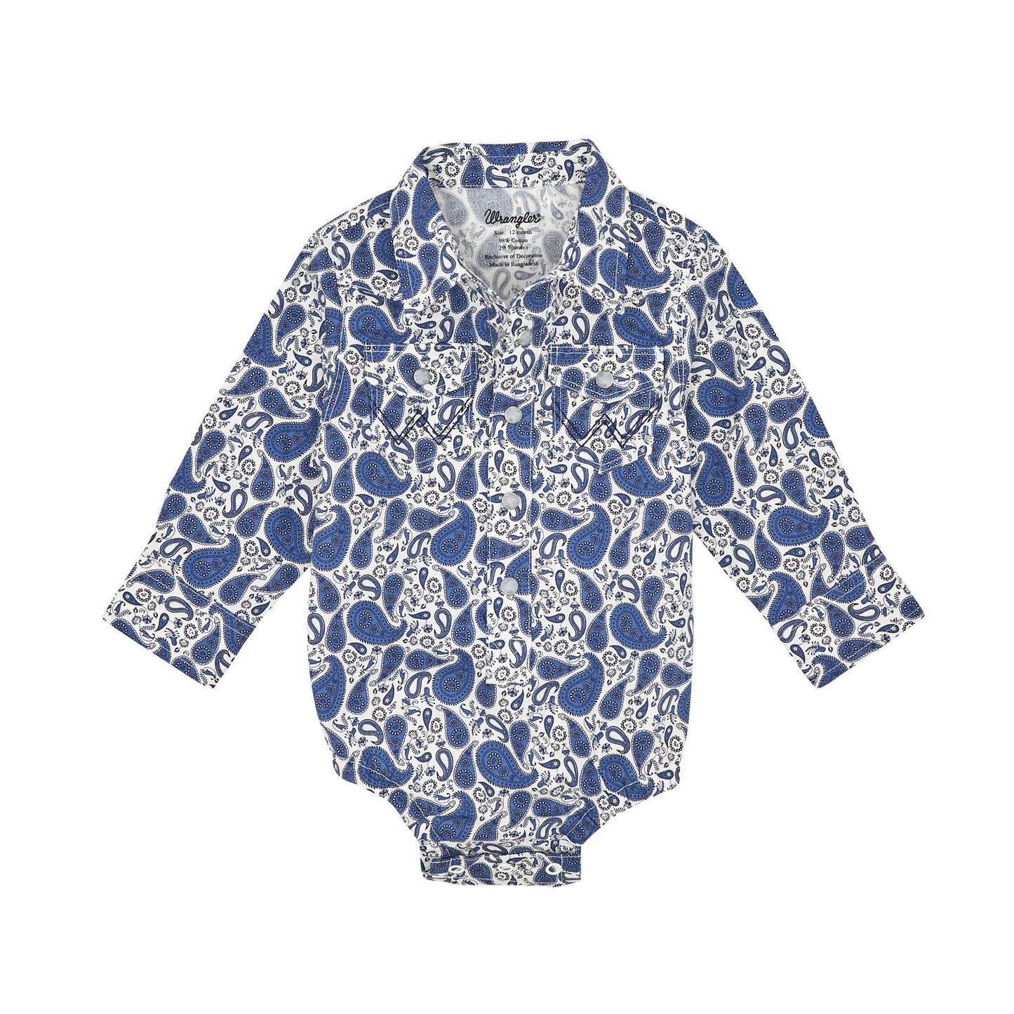 Wrangler® Baby Boy Long Sleeve Bodysuit - White/Blue