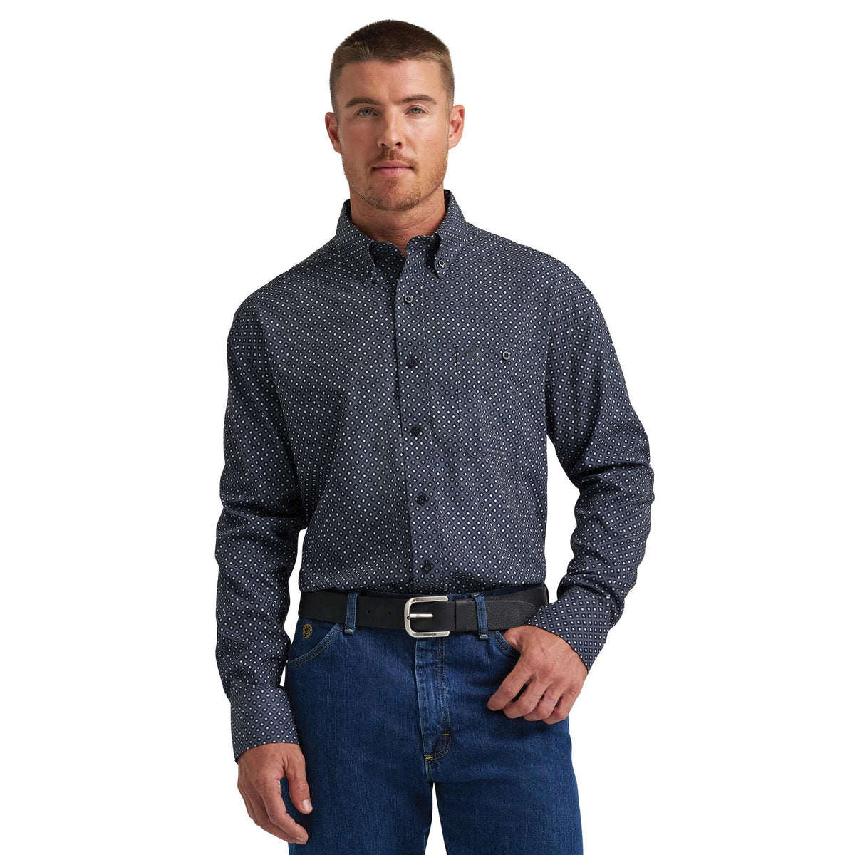 Men's Wrangler® George Strait Collection One Pocket Long Sleeve Shirt - Easy Care - Black