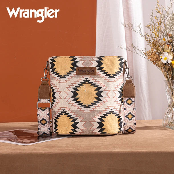 Wrangler Aztec Distressed Print Dual Sided Print Crossbody - Beige