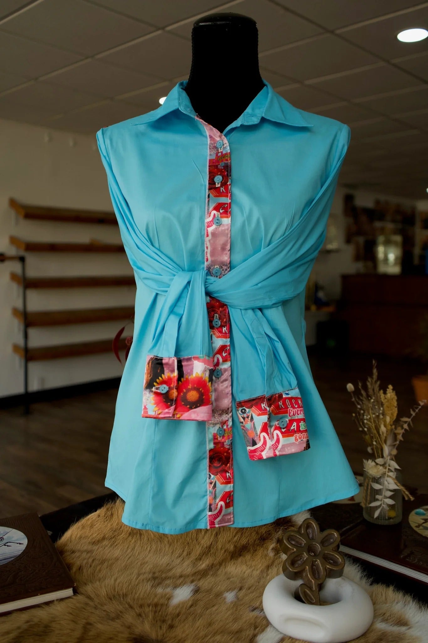 Womens' Daisy If You Do Long Sleeve Button Up Western Shirts - Cotton with Satin Accents - XL - Oklahoma on Sky Blue