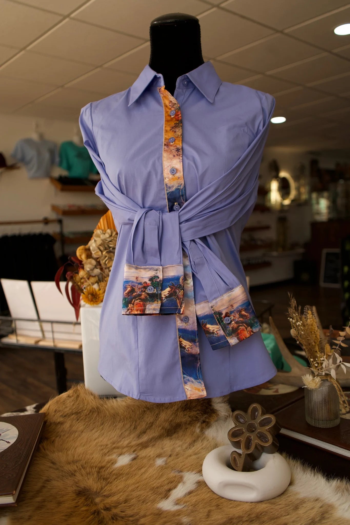 DIYDC- Long Sleeve Button Up Western Shirts - Cotton with Satin Accents - L - Northern Outlaws on Lilac