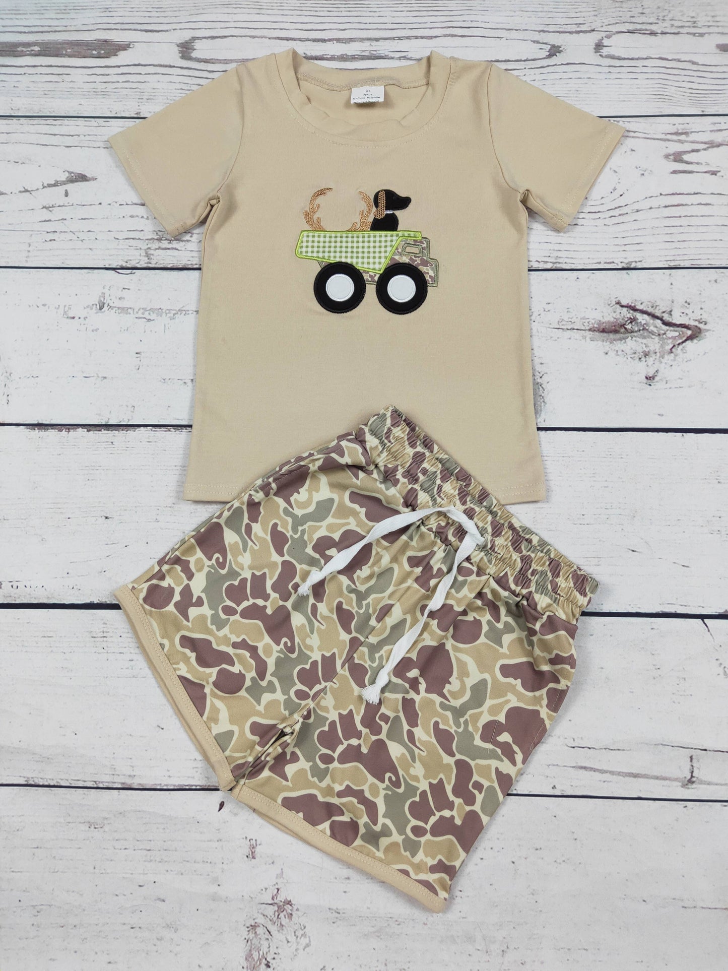 Baby Boy Appliqué Top & Camo T-shirt/Shorts Set