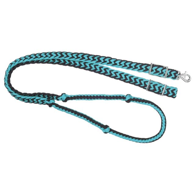 Tough1 Deluxe Knotted Cord Roping Reins - Turquoise/Black