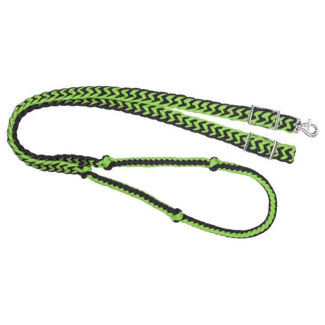 Tough1 Deluxe Knotted Cord Roping Reins - Neon Green/Black