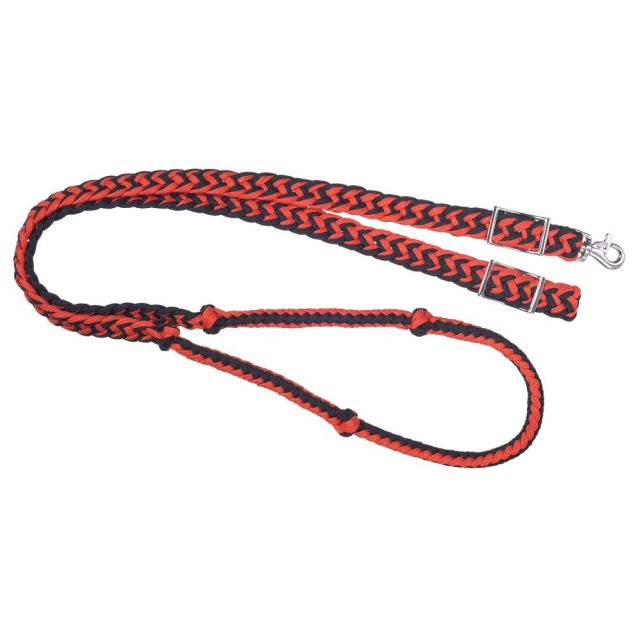 Tough1 Deluxe Knotted Cord Roping Reins - Orange/Black