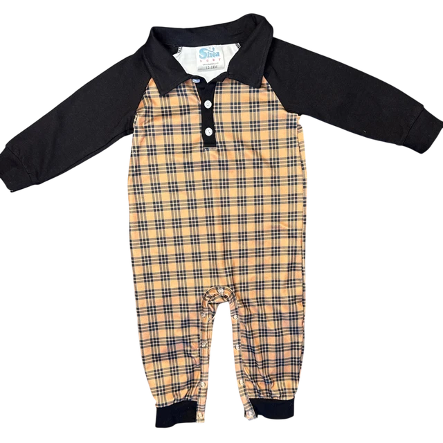 Baby Boy's Shea Baby Brown Plaid Long Sleeve Romper