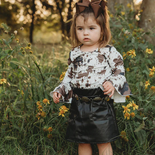 CLEARANCE - Shea Baby - Girls- Brown Cowprint Bell Sleeve Onsie