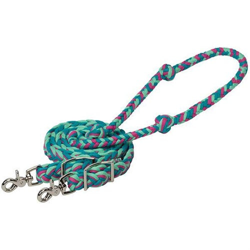 CLEARANCE - Weaver EcoLuxe™ Bamboo Flat Barrel Reins- Turquoise/Raspberry/Biscay Green