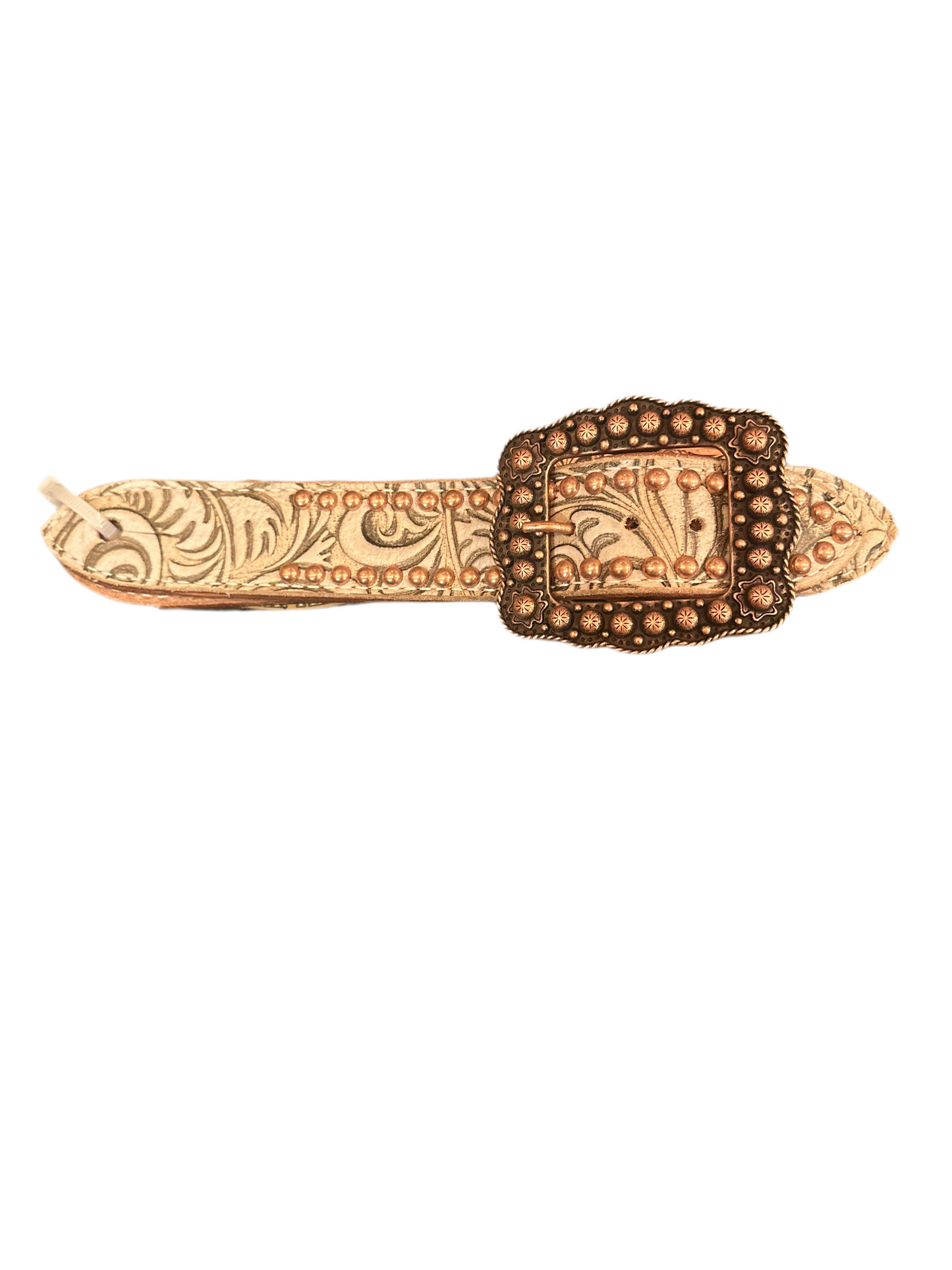 San Saba Belt Spur Straps - Sand Floral w/ Copper Buckle & Spots