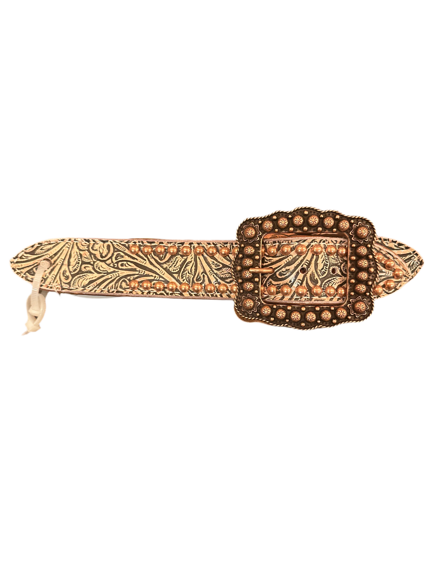 San Saba Belt Spur Straps - Tan Floral w/ Copper Buckle & Spots
