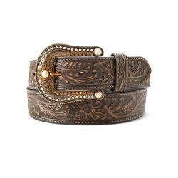 Ariat Ladies Belt 1 1/2" Floral Embossed Brown