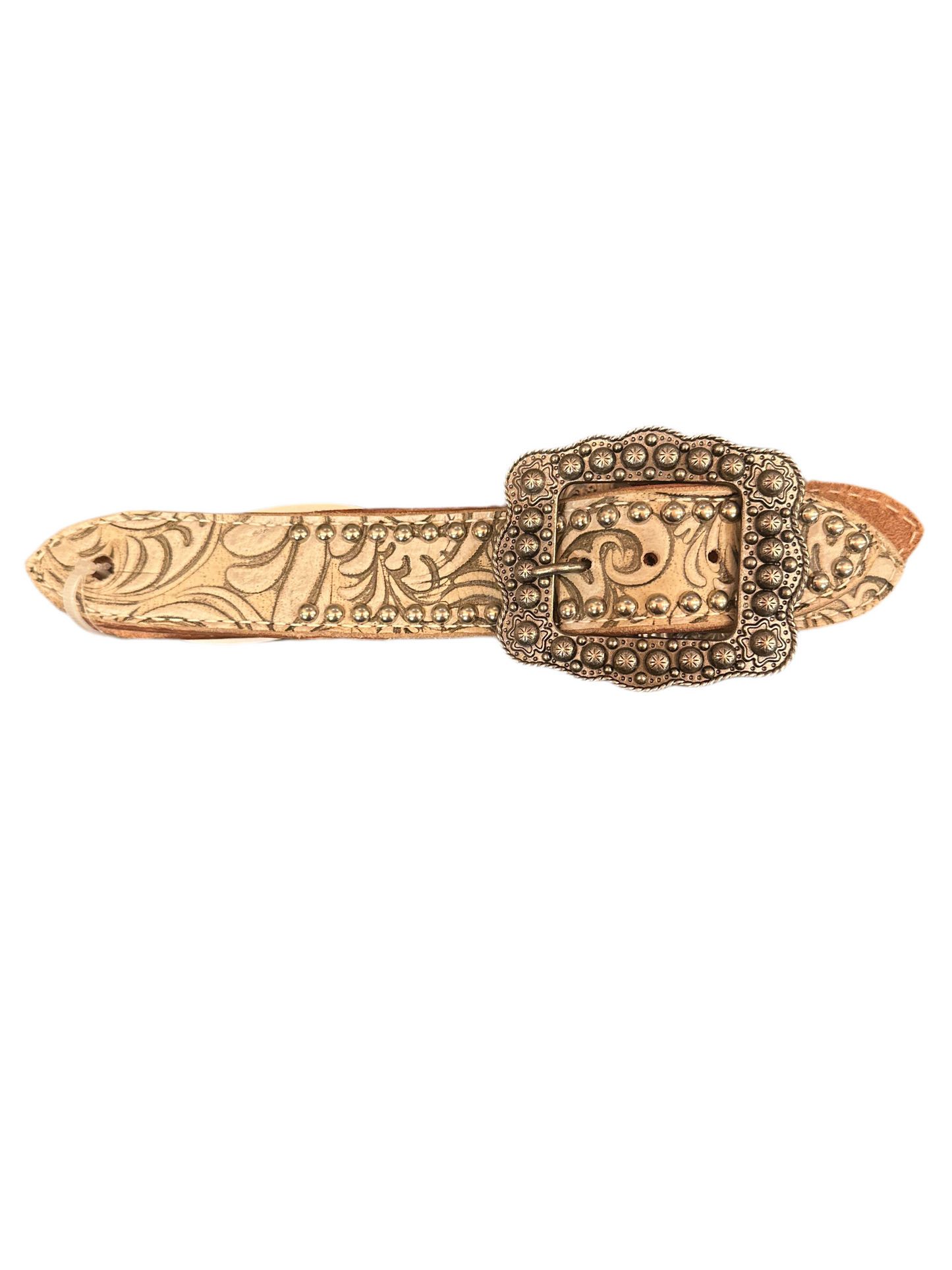 San Saba Belt Spur Straps - Sand Floral w/ Old Silver Buckle & Spots