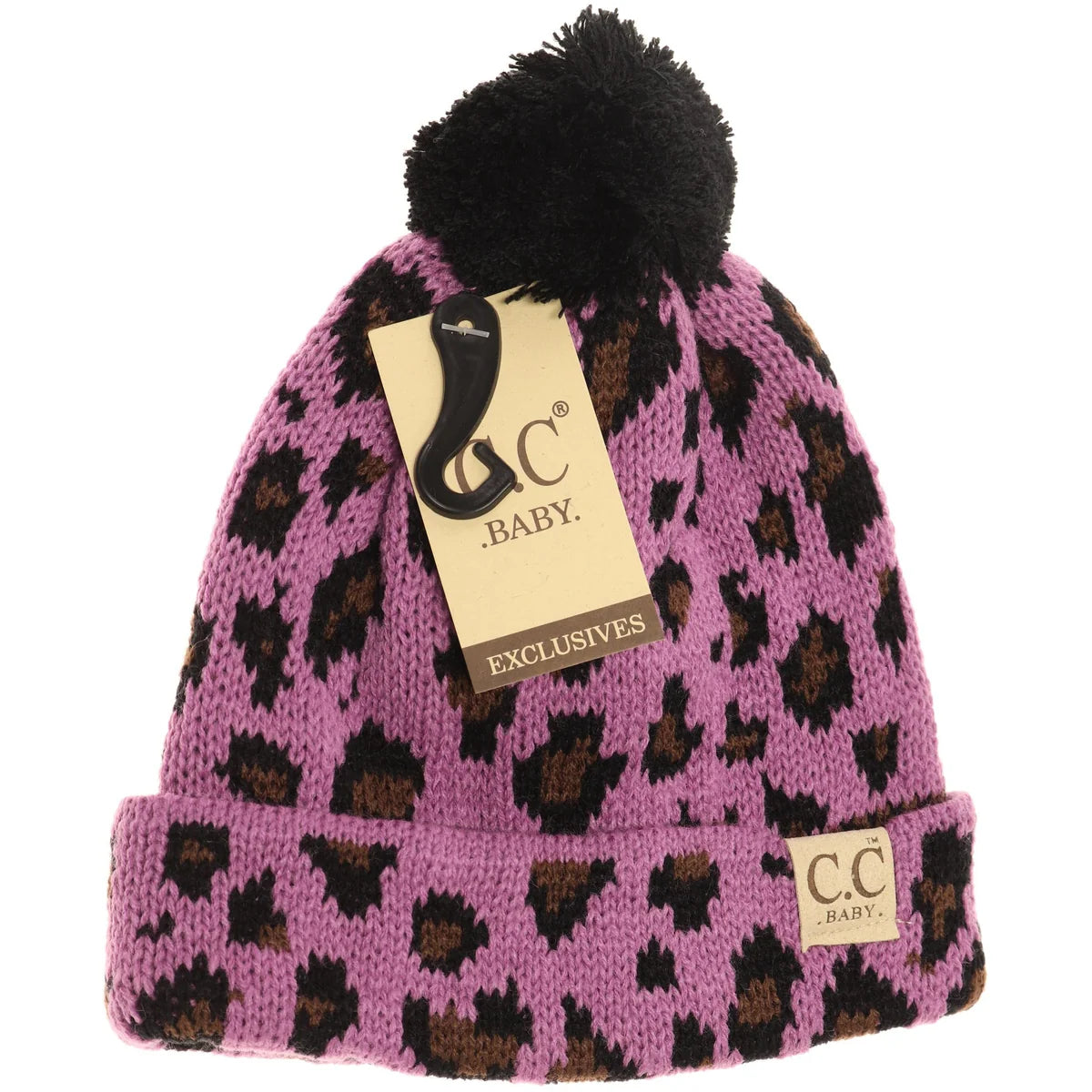 CLEARANCE - C.C Beanie Baby Leopard Single Pom Beanie- New Lavender