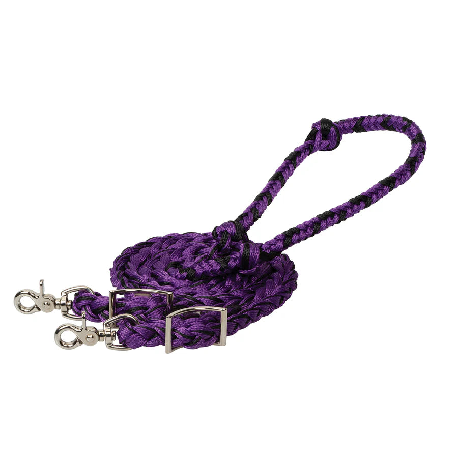 Weaver Braided Polyester Barrel Rein - Black/Purple