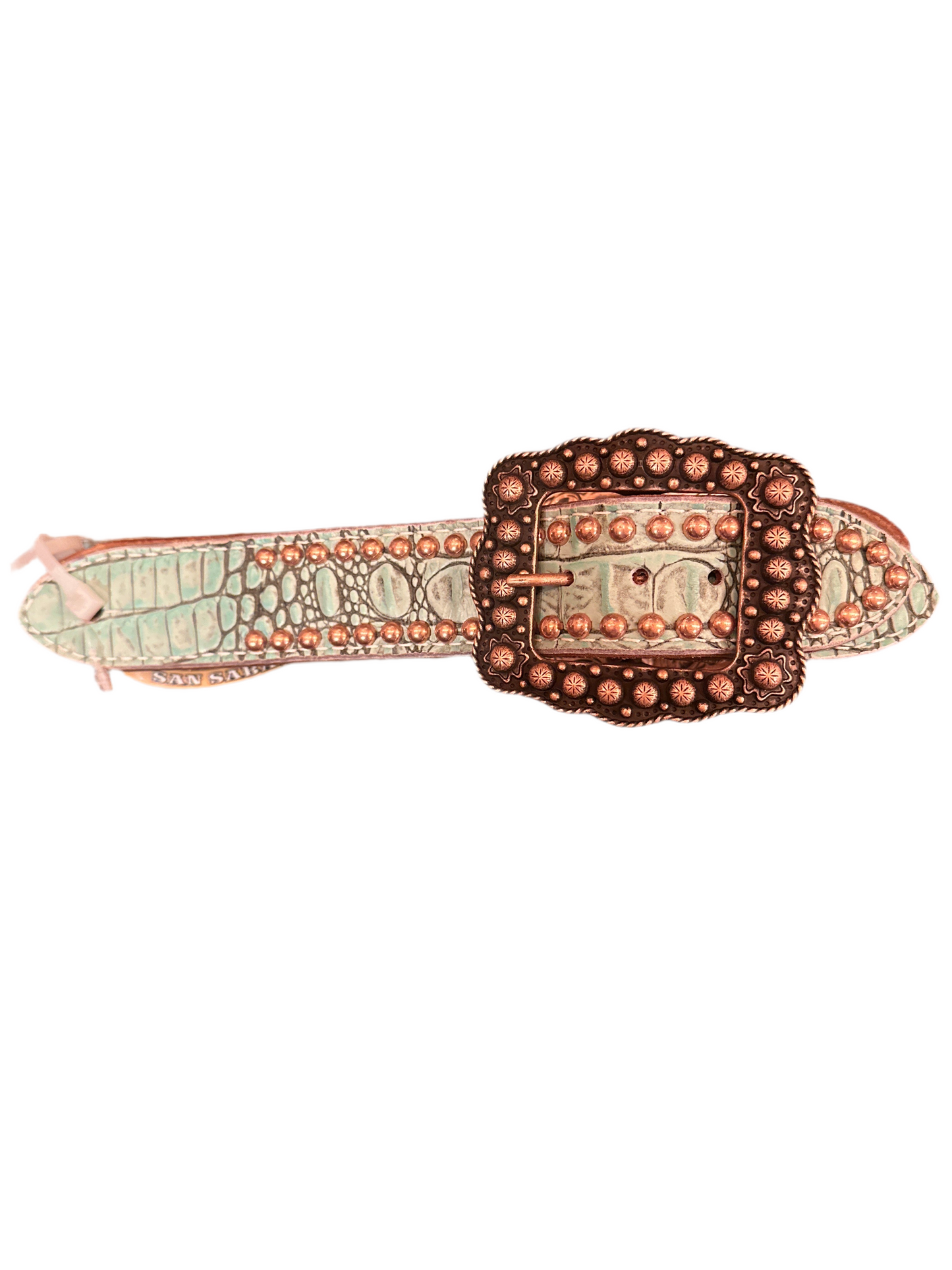 San Saba Belt Spur Straps - Turquoise Gator w/ Copper Buckle & Spots