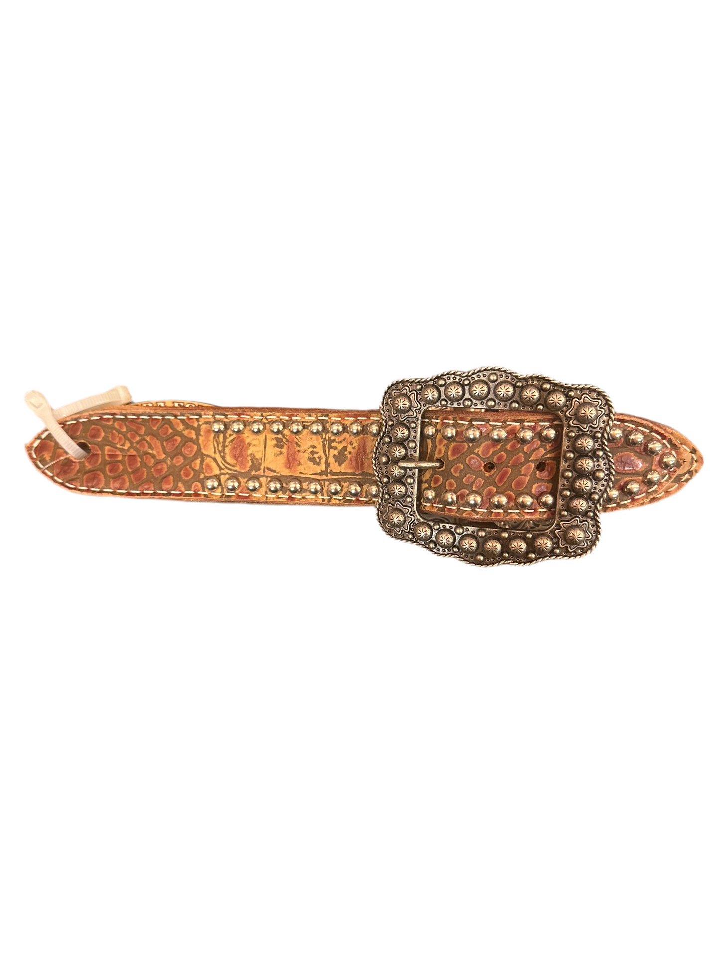 San Saba Belt Spur Straps - Cognac Gator w/ Old Silver Buckles & Spots
