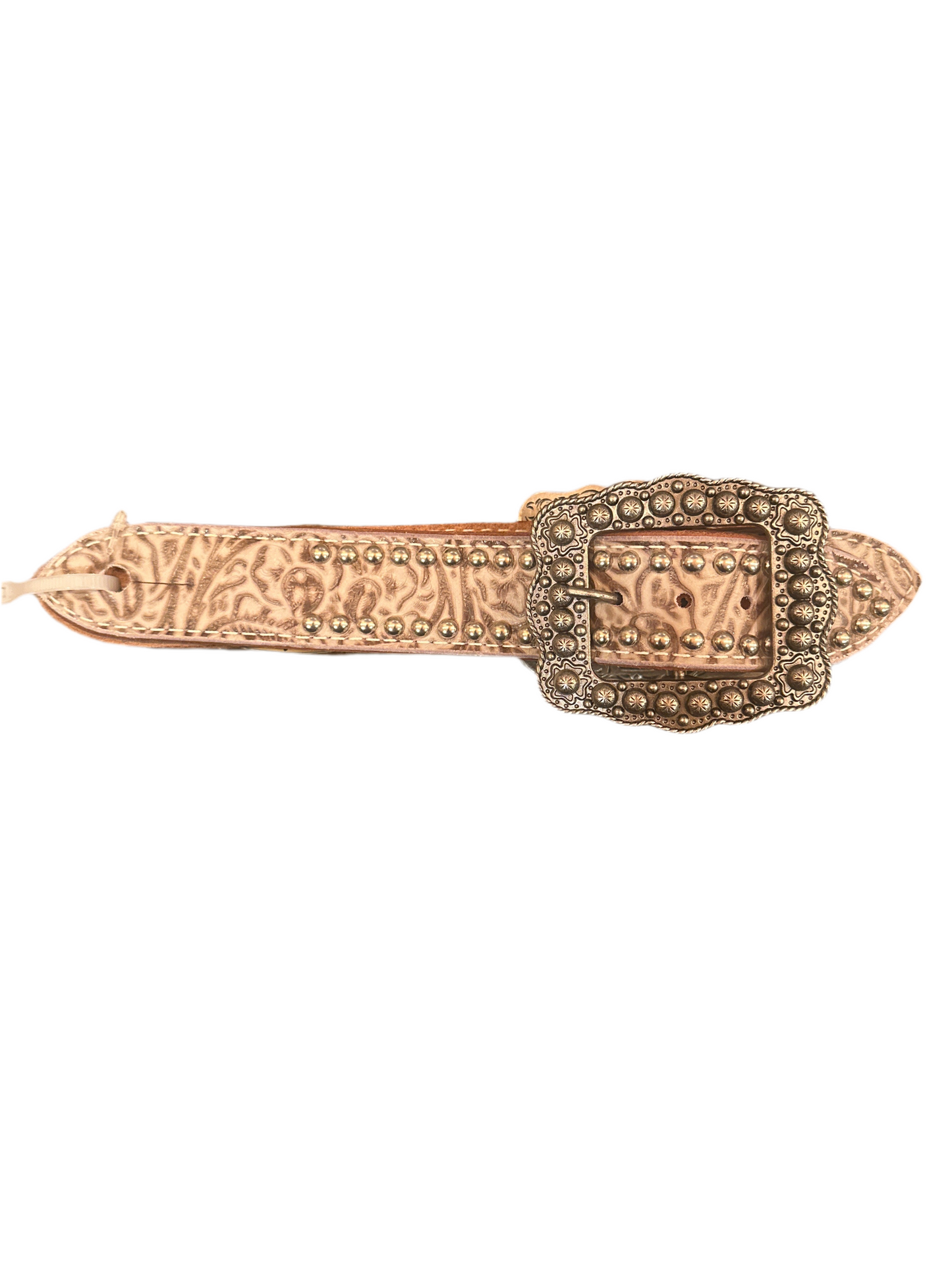 San Saba Belt Spur Straps -Bone Floral w/ Old Silver Buckles & Spots