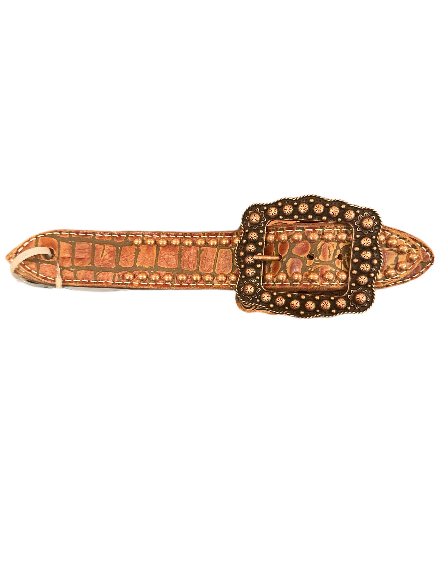 San Saba Belt Spur Straps - Cognac Gator with Copper Buckle & Spots