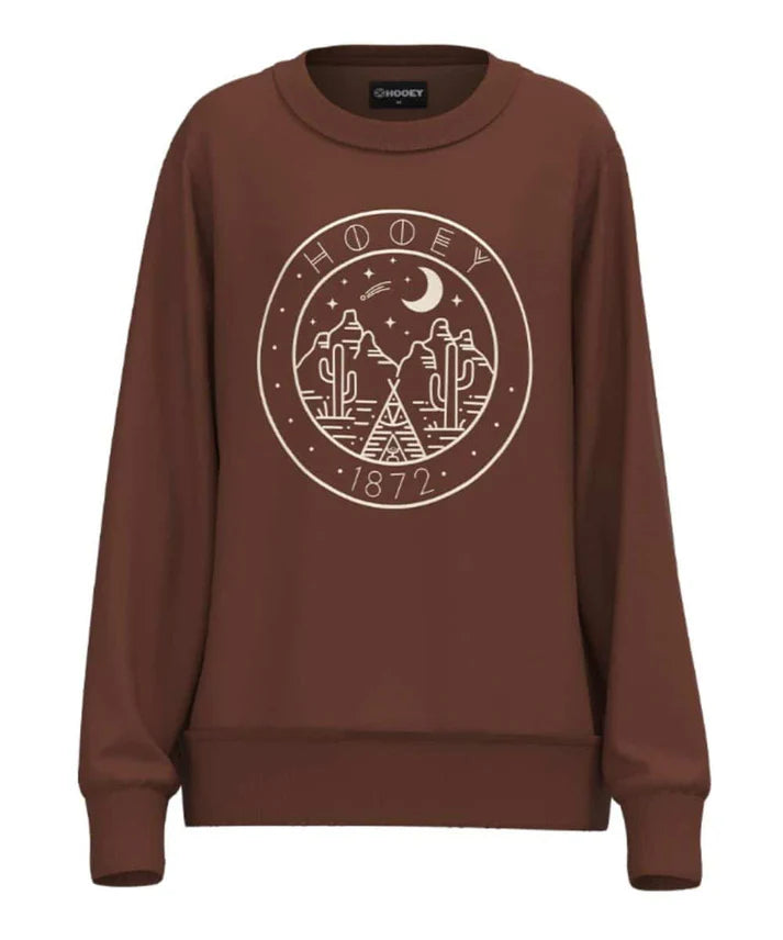 Girlś Hooey Hooey Women's Stallion Brown Crew Neck Desert Graphic Logo Pullover