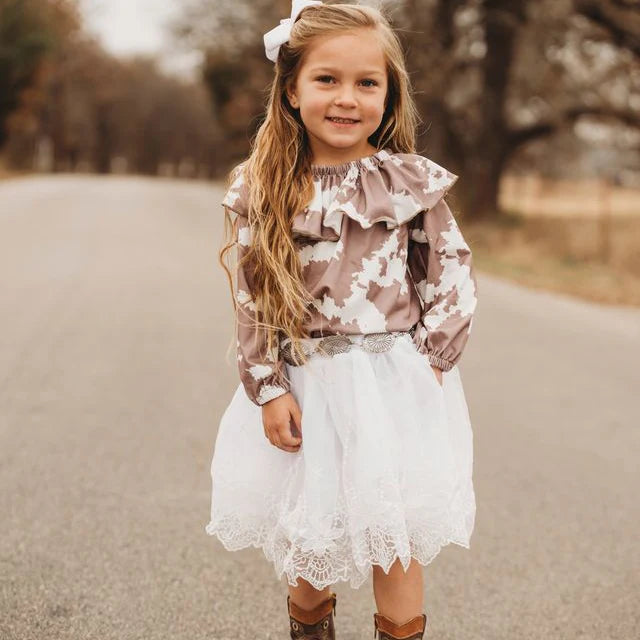 CLEARANCE - Shea Baby - Girls- Brown Cowprint Long Sleeve