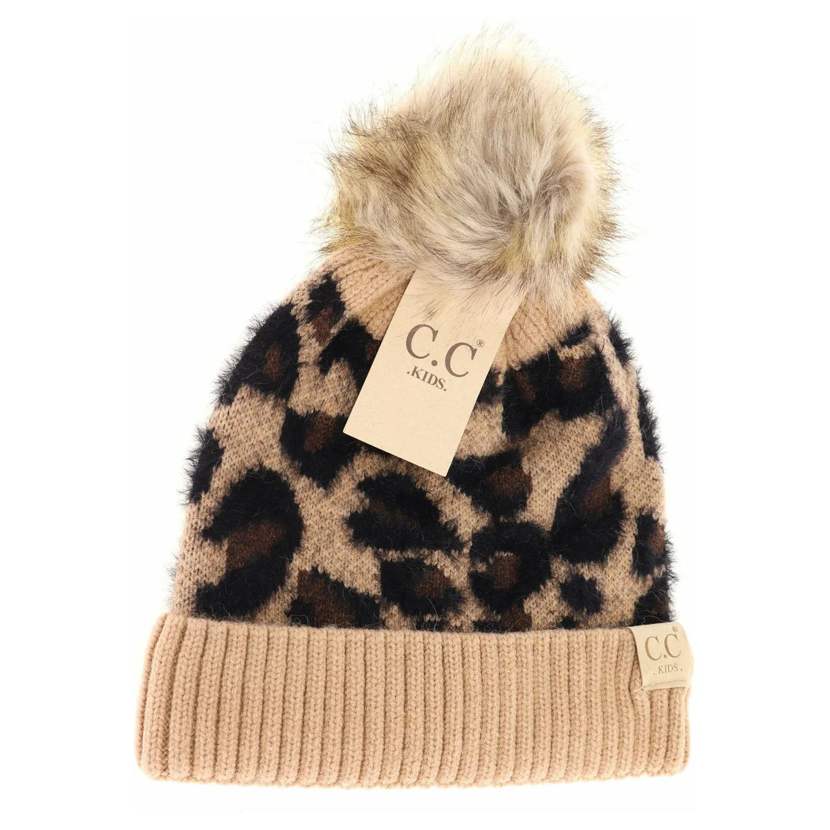 CLEARANCE - C.C KIDS Leopard Pom C.C Beanie - Latte