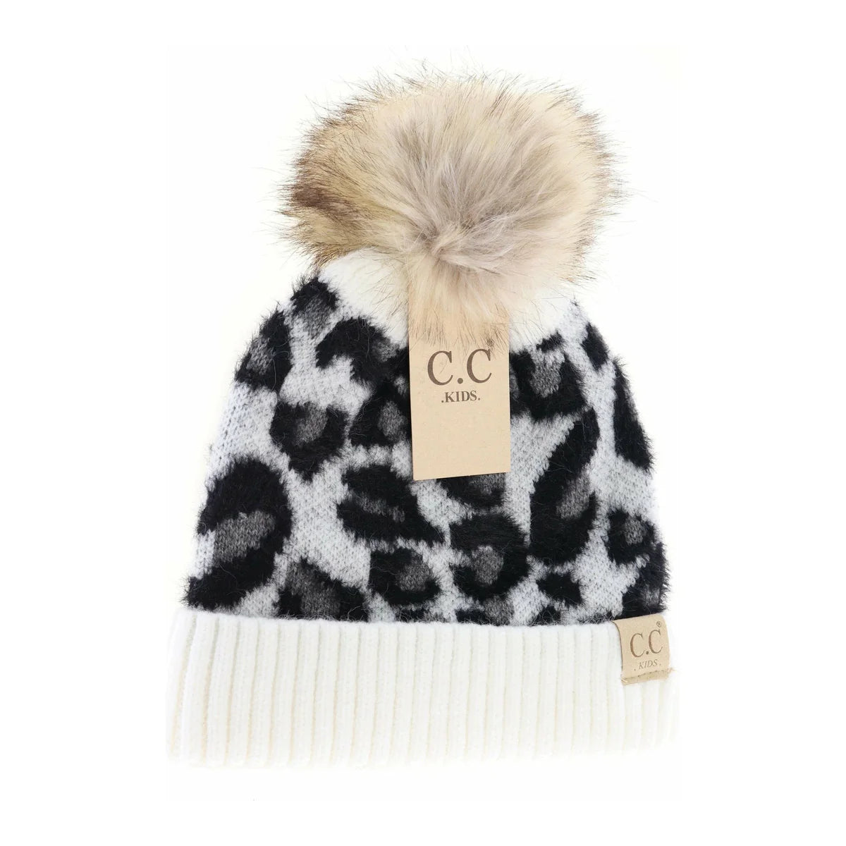 CLEARANCE - C.C KIDS Leopard Pom C.C Beanie - Ivory