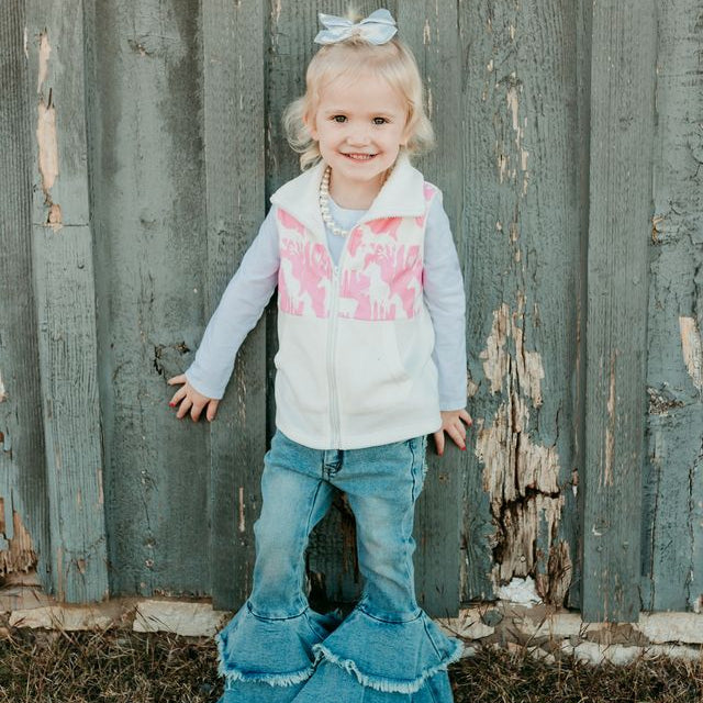 Shea Baby - Girls- Grazing Horses Fleece Vest - CLEARANCE