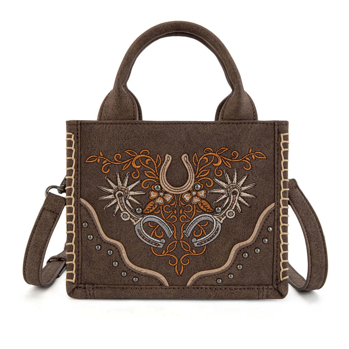 M Montana West Western Embroidered Mini Tote Crossbody - Coffee