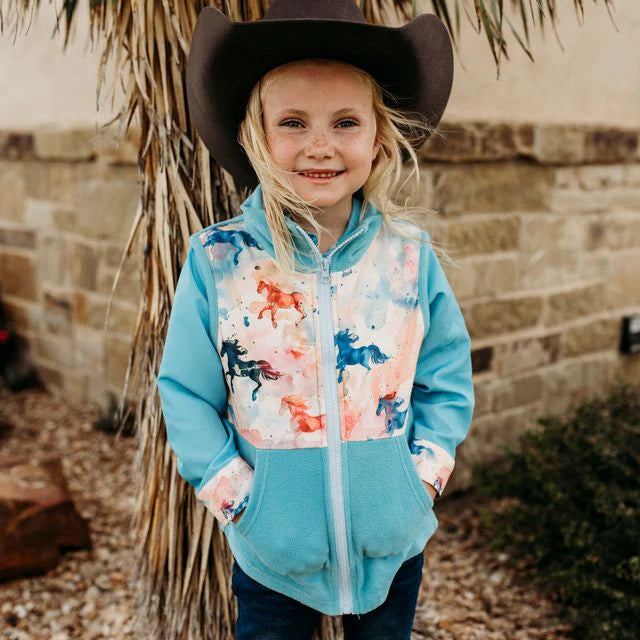 CLEARANCE - Shea Baby - Girls- Watercolor Horse Fleece Vest