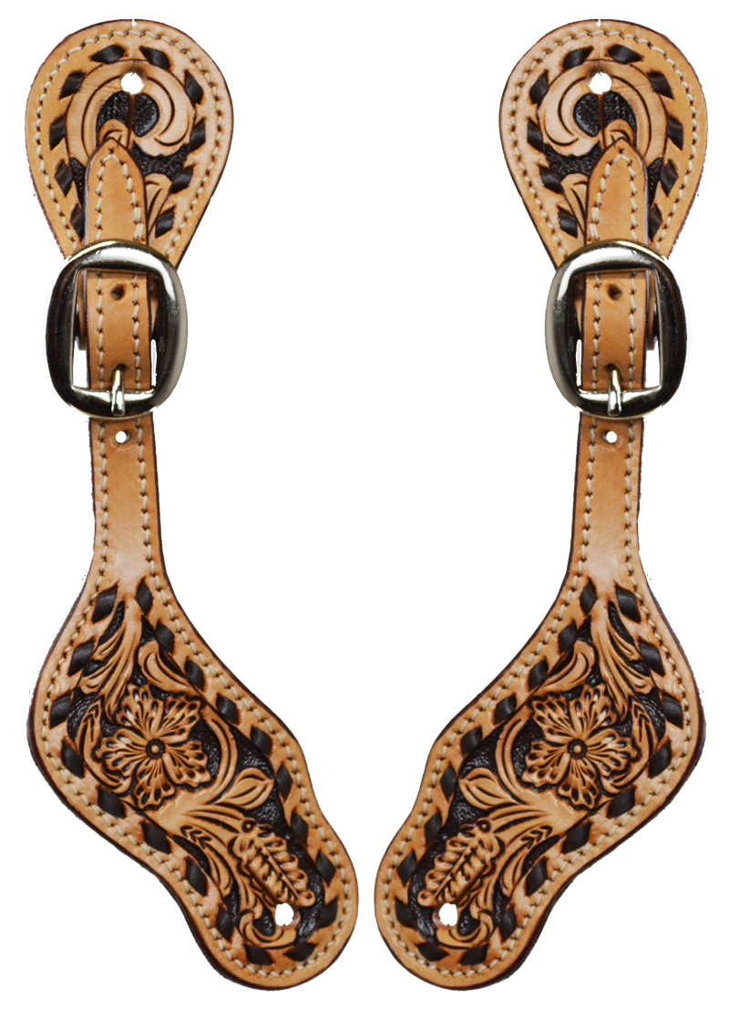 Ladies Two Tone Floral Buck Stitch Spur Straps - 1505 AGN