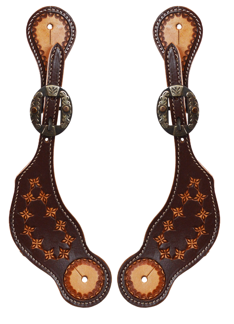 Ladies Two Toned Starburst Spur Straps (Antique Floral Buckle) - SS/63