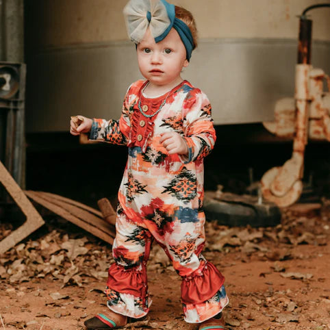CLEARANCE - Shea Baby - Girls- Aztec Long Sleeve Romper
