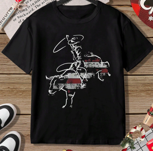 Boy's Graphic Tee With Bull Rider Print