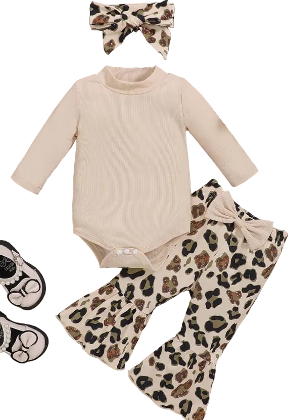 Baby Girls' Set - 3 Piece Outfit - Leopard Pants