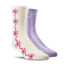 Ariat Western - Ribbon Crew Sock 2-Pair Multi - Boot Ruffle/Boot Bows