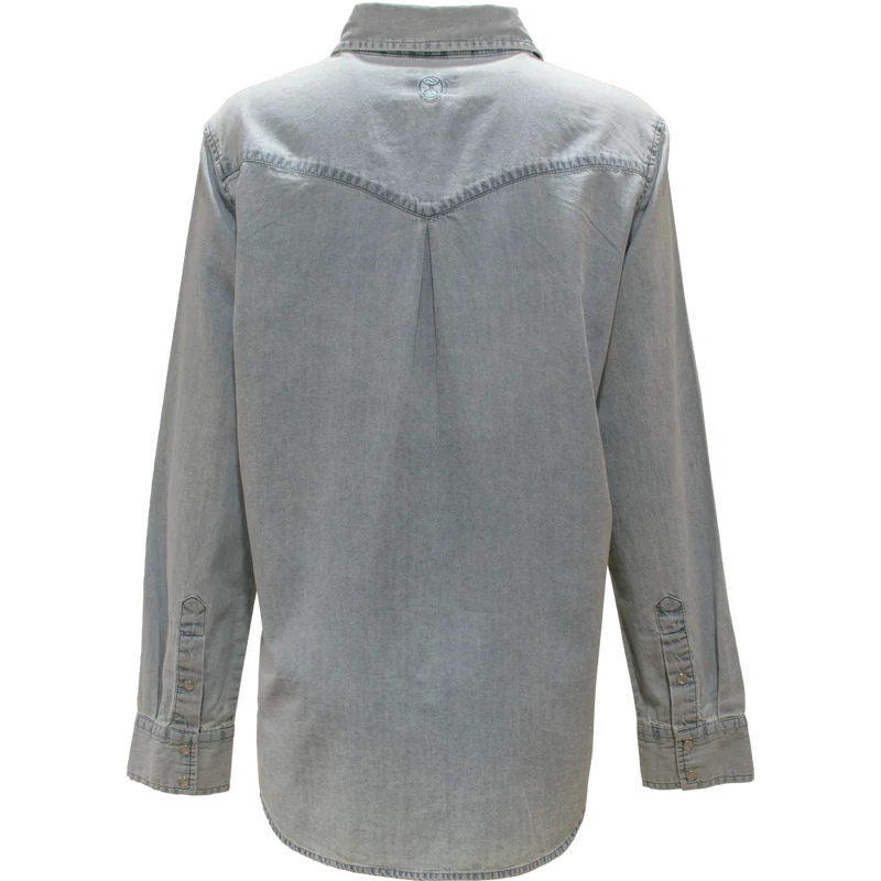 Ladies Hooey Chambray Denim Long Sleeve Shirt - Blue