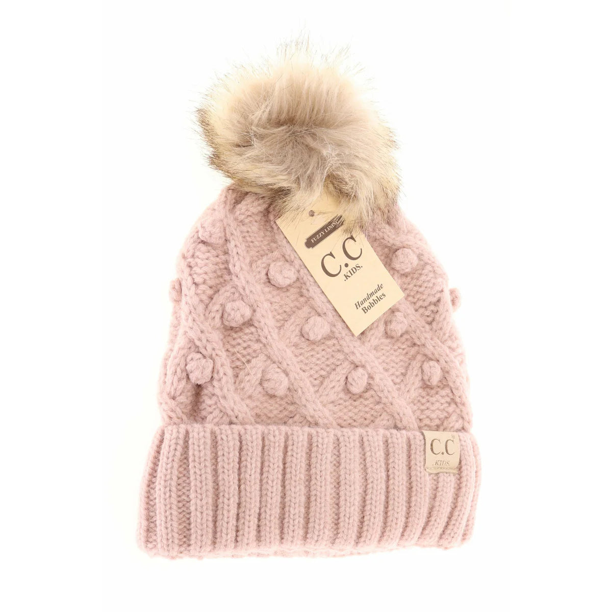 CLEARANCE - C.C KIDS Bobble Knit Faux Fur Pom - Rose