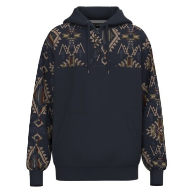 Hooey - Jimmy, Youth Boys Dark Navy Hoody with Navy / Tan Aztec Pattern Across Chest
