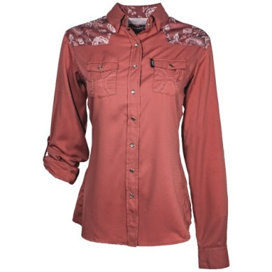 Hooey - "Sol" Ladies Long Sleeve Pearl Snap Shirt - Marsala Flower Pattern