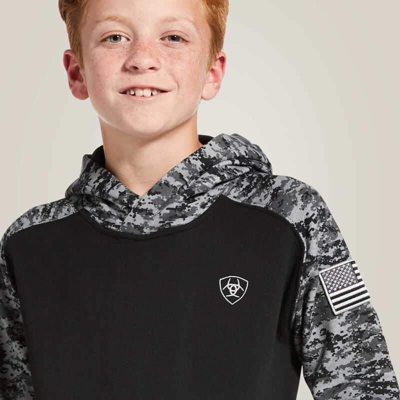 CLEARANCE - Ariat Boys Patriot Hoodie - BLACK DIGI CAMO
