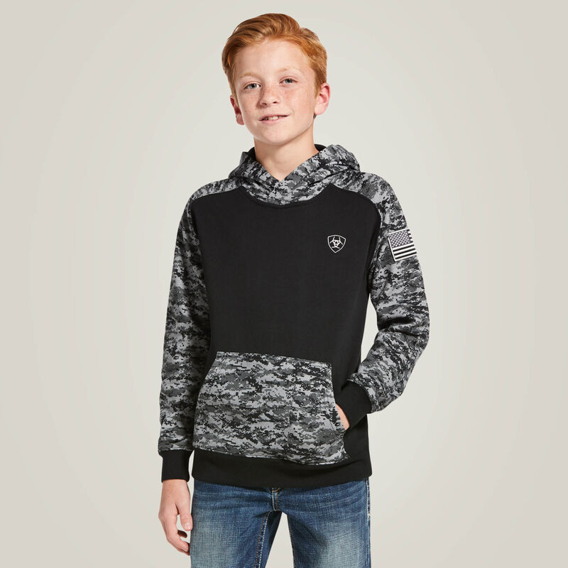 CLEARANCE - Ariat Boys Patriot Hoodie - BLACK DIGI CAMO