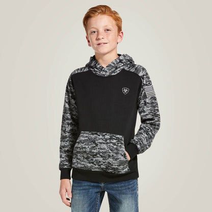 CLEARANCE - Ariat Boys Patriot Hoodie - BLACK DIGI CAMO