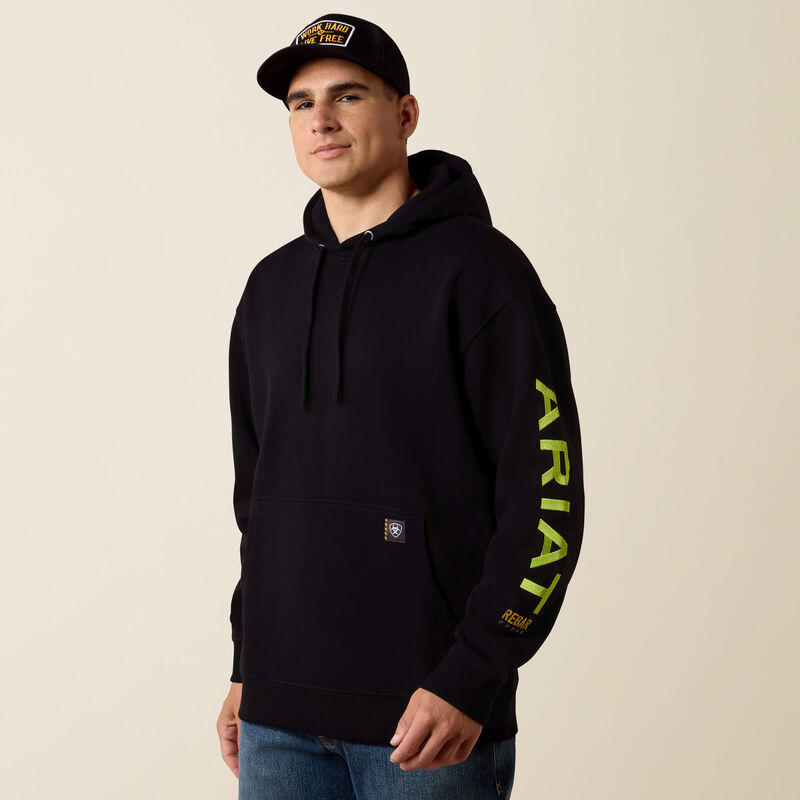 Ariat - Mens- Rebar Workman Graphic Hoodie - Black/Lime
