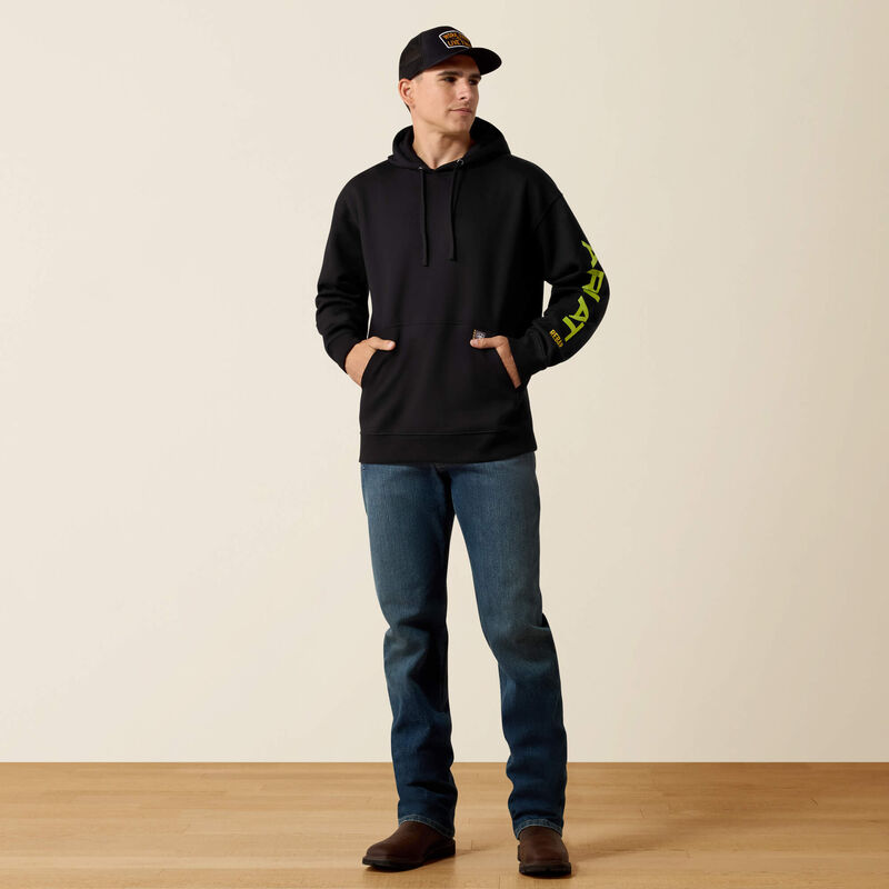 Ariat - Mens- Rebar Workman Graphic Hoodie - Black/Lime