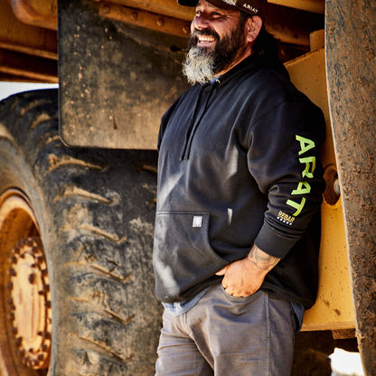 Ariat - Mens- Rebar Workman Graphic Hoodie - Black/Lime