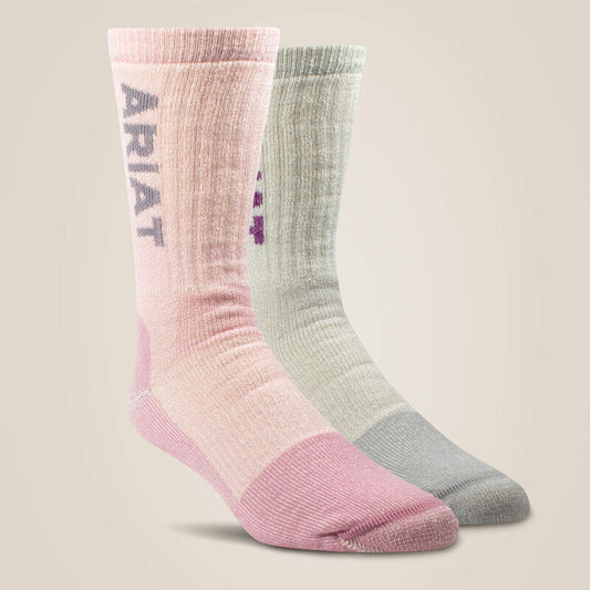 Ariat Work- Midweight Merino Wool Blend Steel Toe Work Sock 2 Pair Multi Color Pack