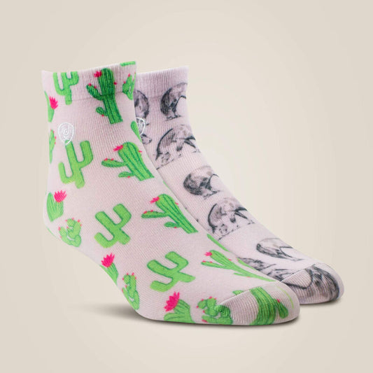 Ariat Western -  New Note Western - Horse/Cactus Ankle 2-Pair Multi Socks