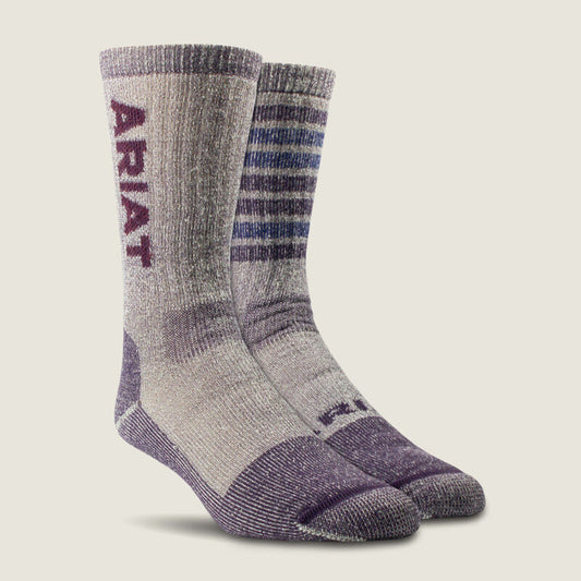 Ariat Work- Midweight Merino Wool Blend Steel Toe Work Sock 2 Pair Multi Color Pack